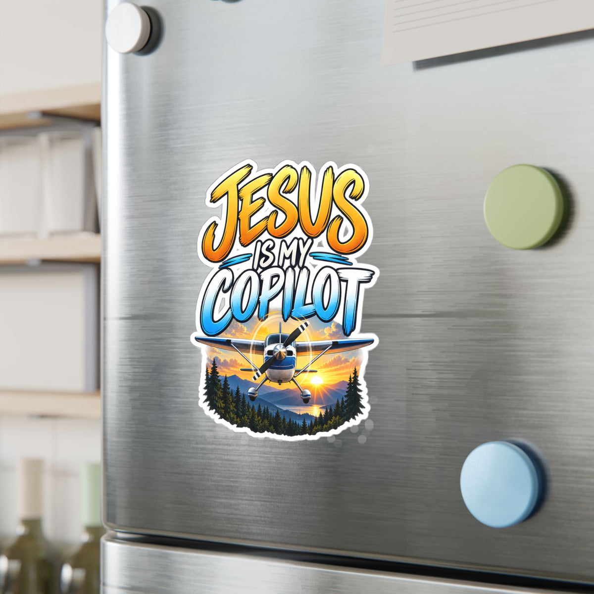 Jesus Is My Copilot – Mountain Sunset Christian Vinyl Sticker