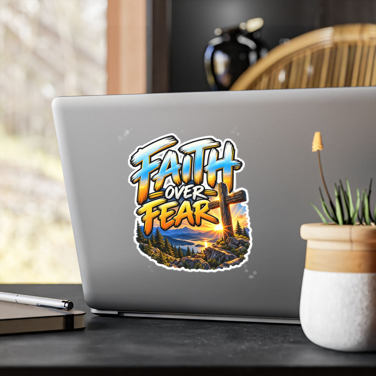 Faith Over Fear – Mountain Cross Christian Vinyl Sticker