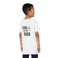 Back design - Youth Tee - "Jesus Has My Back" Cross Christian Graphic Shirt