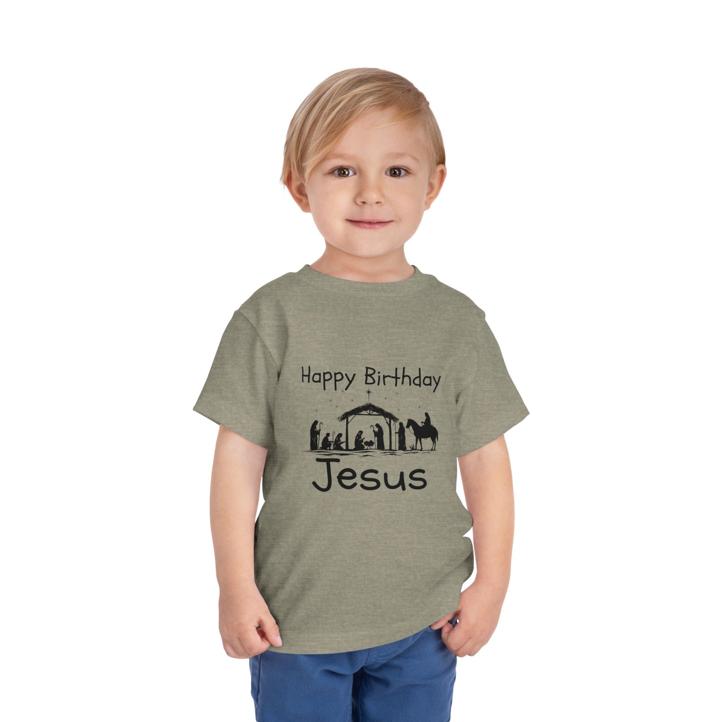 Happy Birthday Jesus Christian Christmas Shirt for Toddlers Short Sleeve Tee Christian Toddler Christmas Shirt