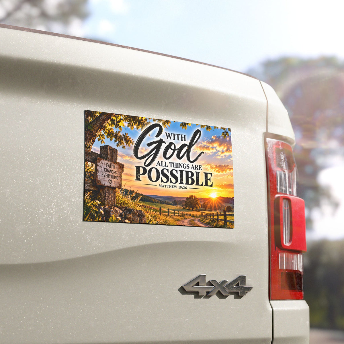 With God All Things Are Possible – Country Sunrise Christian Car Magnet