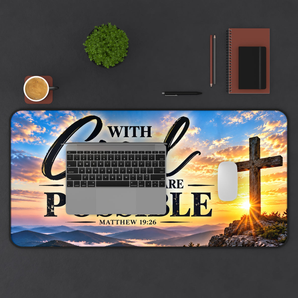 With God All Things Are Possible Christian Desk Mat