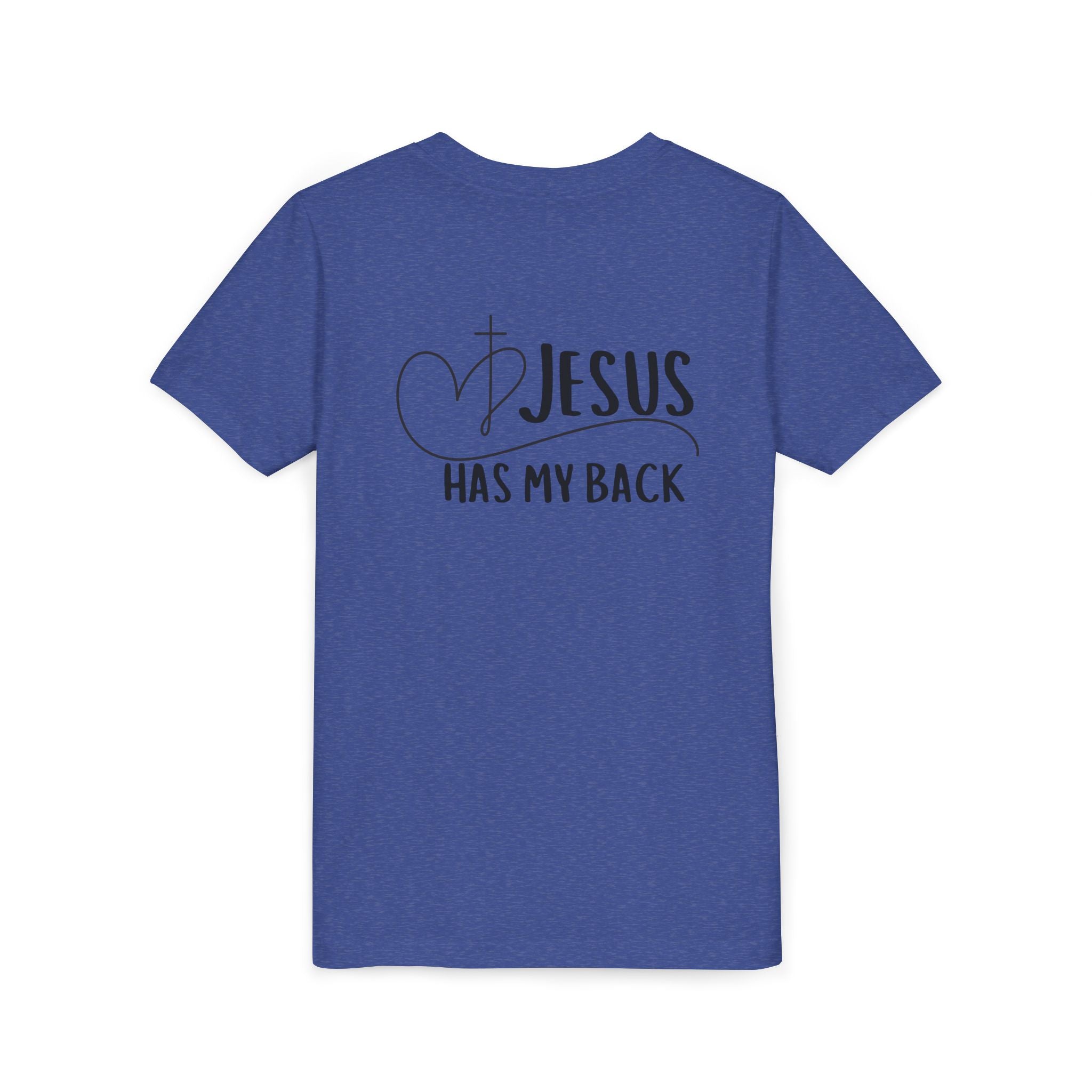 Back design - Youth Tee - "Jesus Has My Back" Christian Faith Shirt