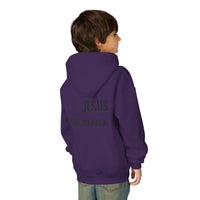 Youth Hoodie — "Jesus Has My Back" Christian Heart Cross Sweatshirt