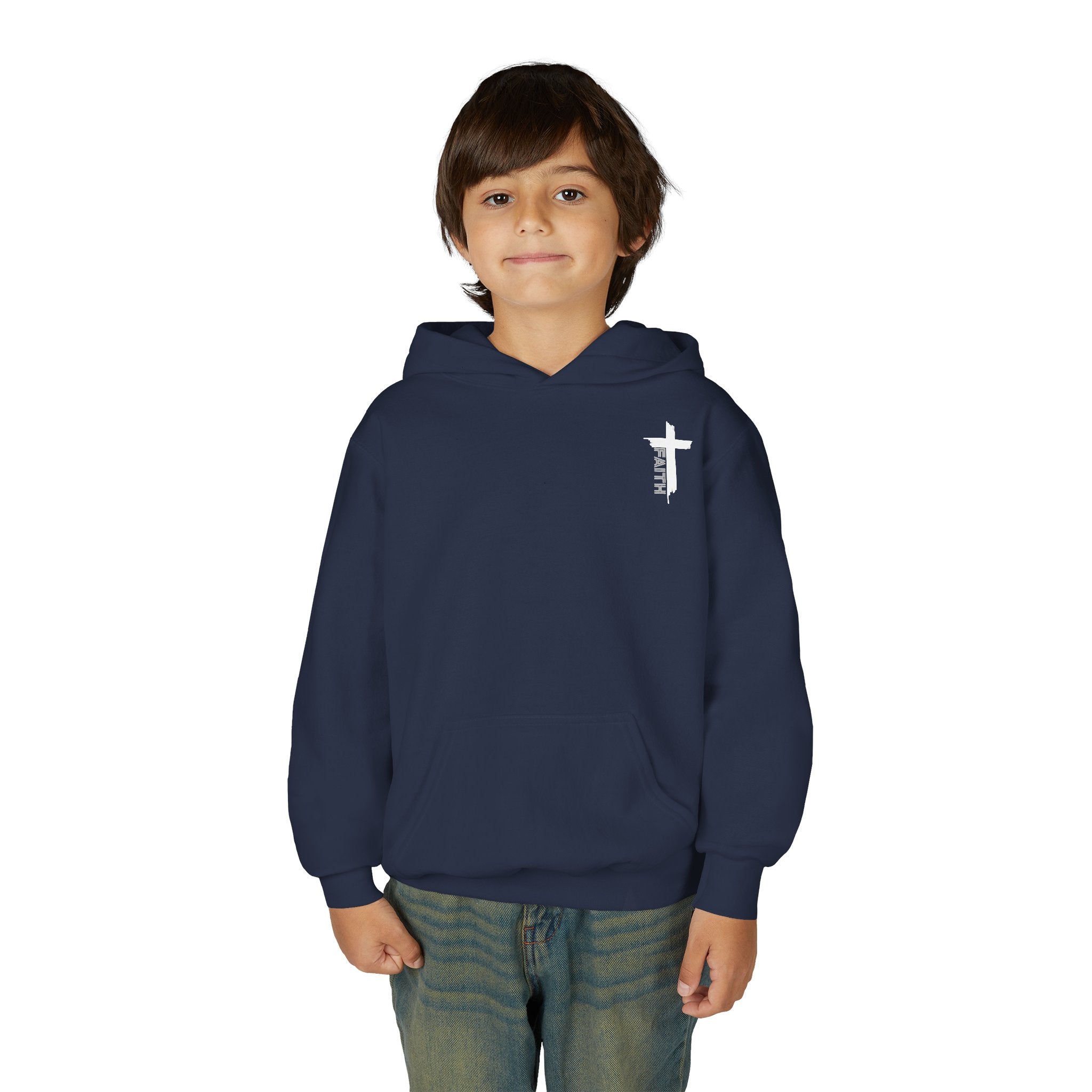 Youth Hoodie — "Strong & Courageous" Inspirational Christian Sweatshirt (Joshua 1:9)