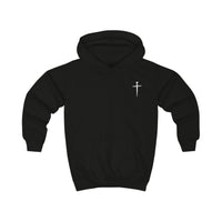 Softstyle Kids Hoodie — "Jesus Has My Back" Christian Youth Pullover with Cross