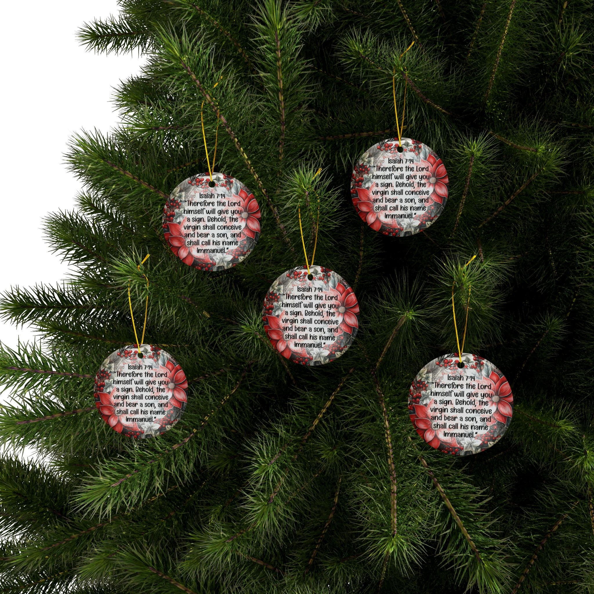 Ceramic Ornament Isaiah 7:14, 2-Side Print, (1pc, 3pcs, 5pcs, 10pcs)