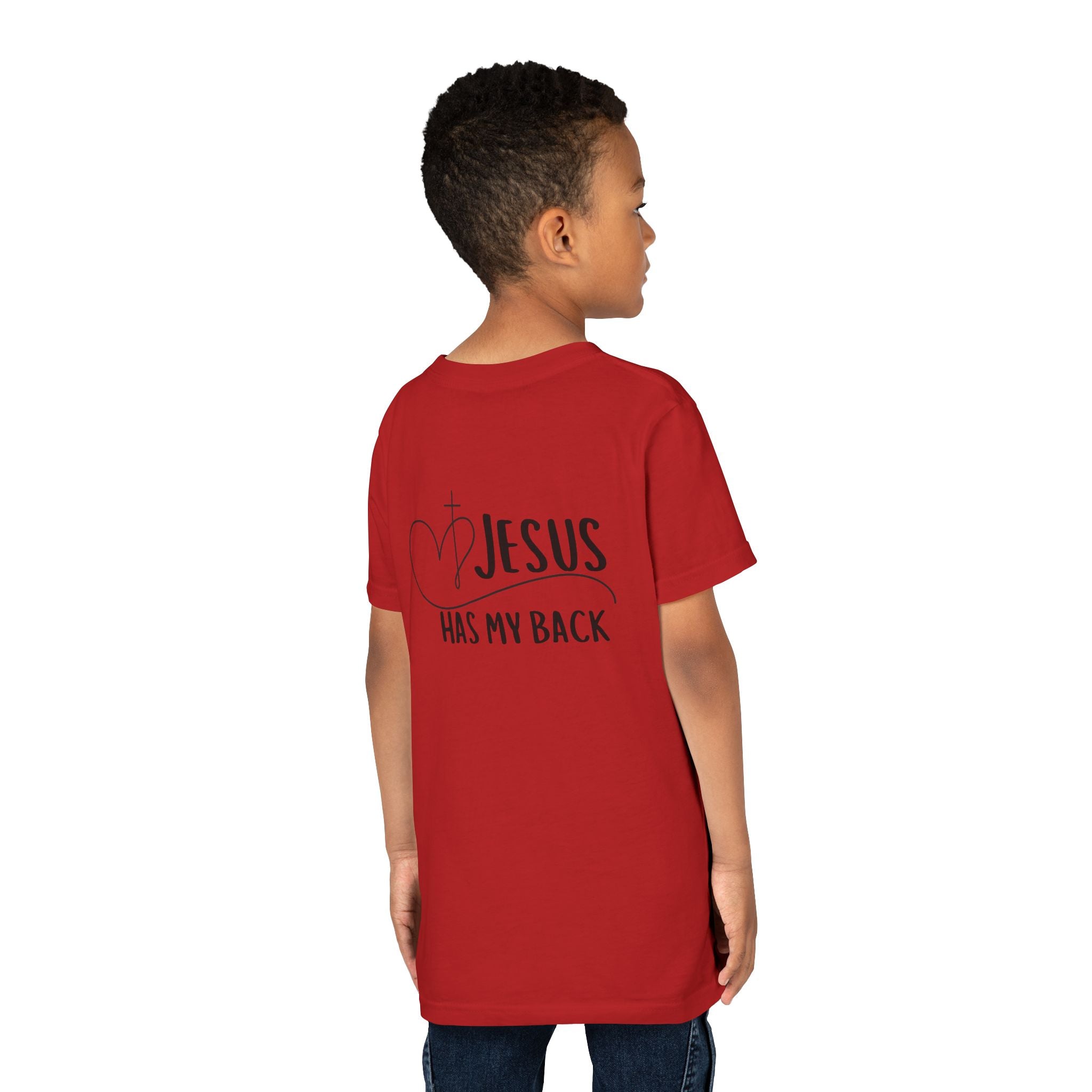 Back design - Youth Tee - "Jesus Has My Back" Christian Faith Shirt
