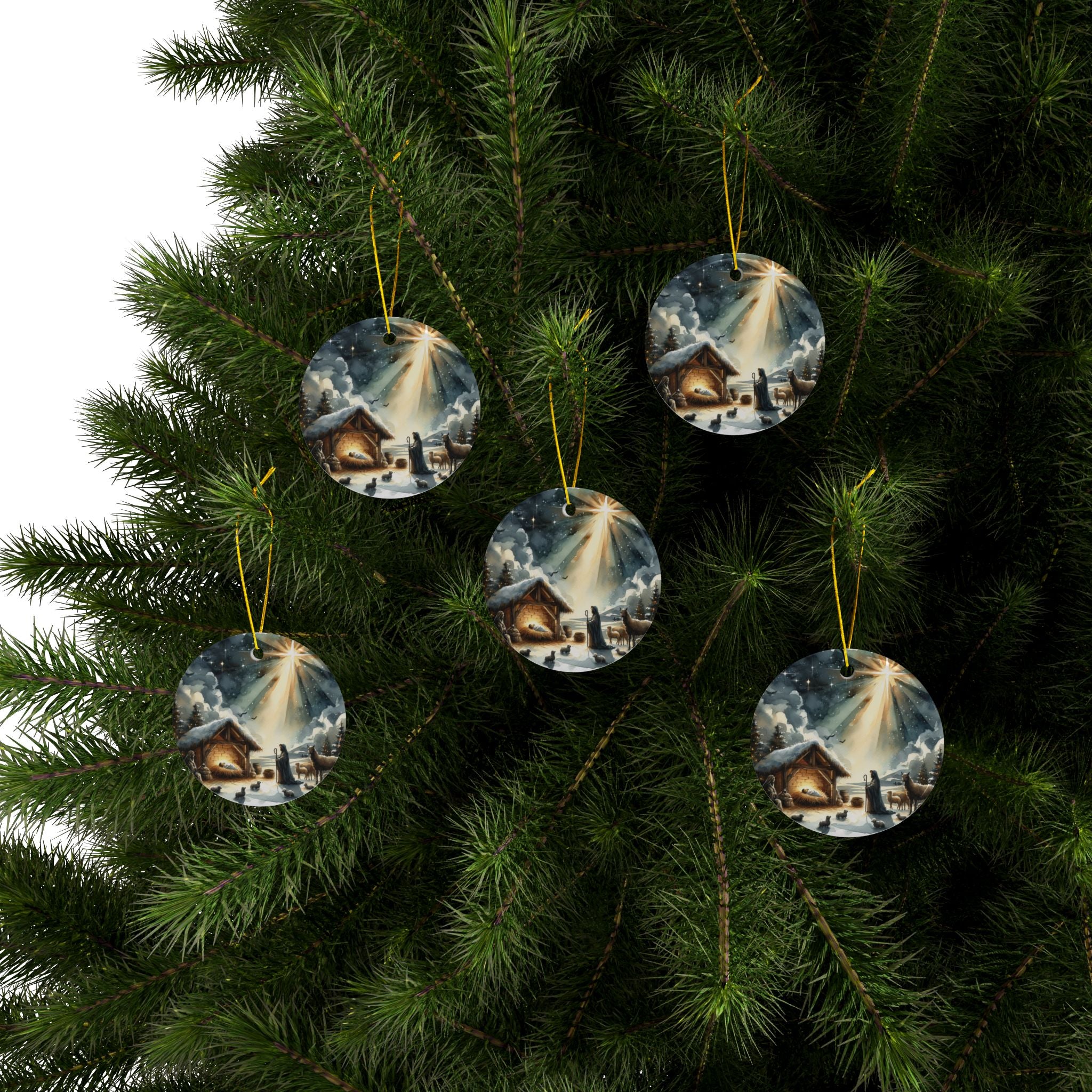 Ceramic Ornament — "Jesus In The Manger" Nativity Christmas Tree Decoration