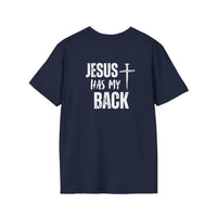 Back design - Jesus Has My Back T-Shirt — Christian Faith Cross Tee
