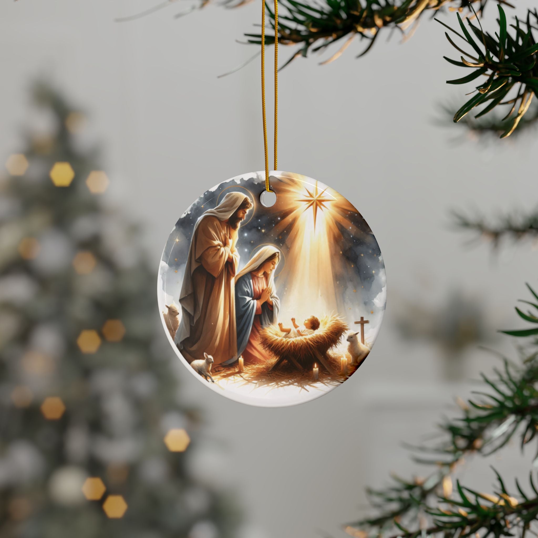 Ceramic Ornament — "Joseph Mary and Jesus" Nativity Christmas Tree Decoration