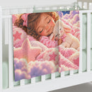 Pink For This Child I Prayed baby swaddle blanket displayed on a nursery crib