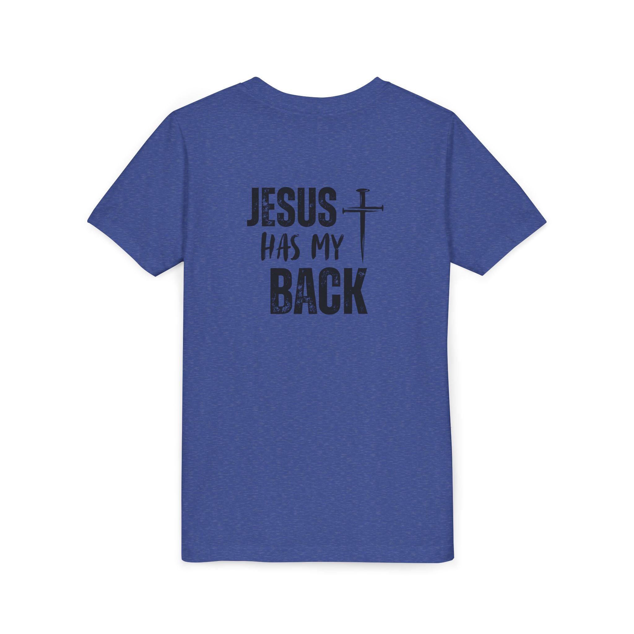 Back design - Youth Tee - "Jesus Has My Back" Cross Christian Graphic Shirt