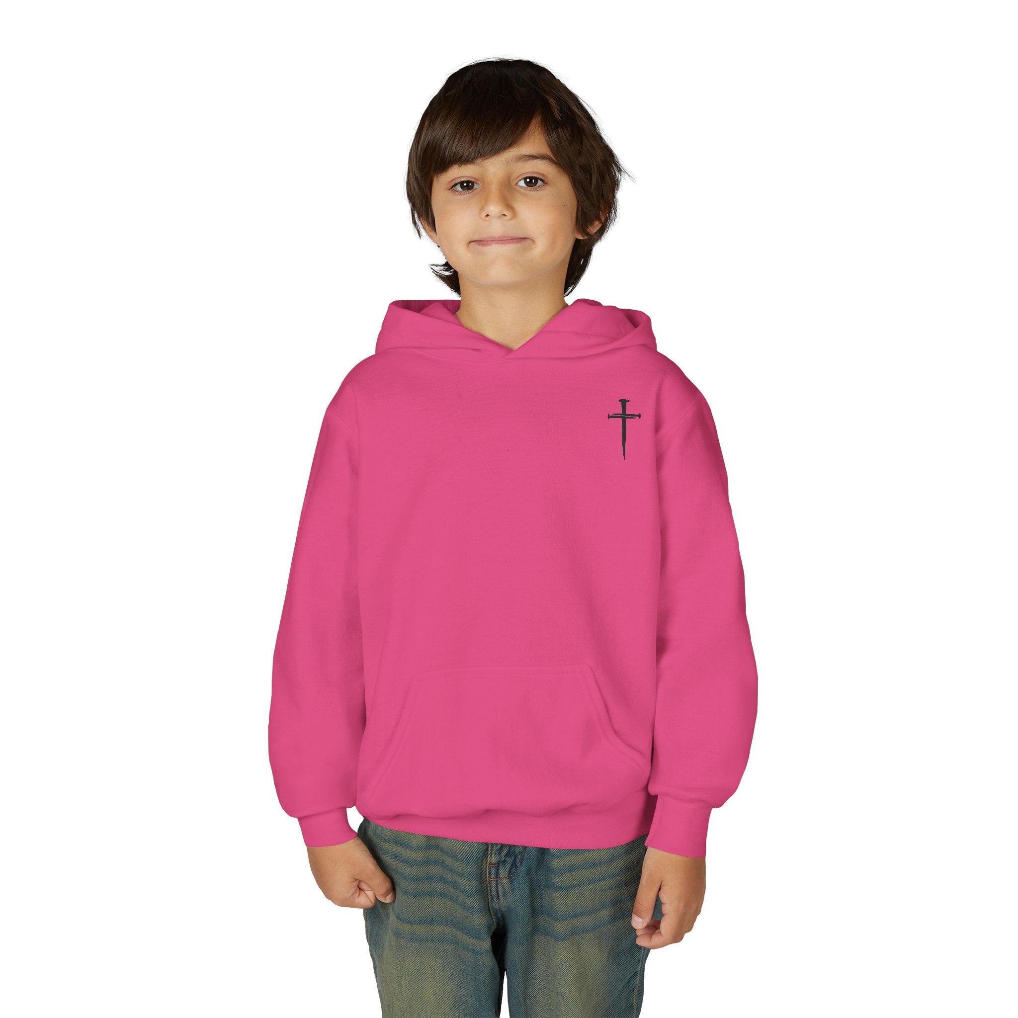 Youth Hoodie - "Jesus Has My Back" Cross Faith Graphic