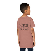 Back design - Youth Tee - "Jesus Has My Back" Christian Faith Shirt