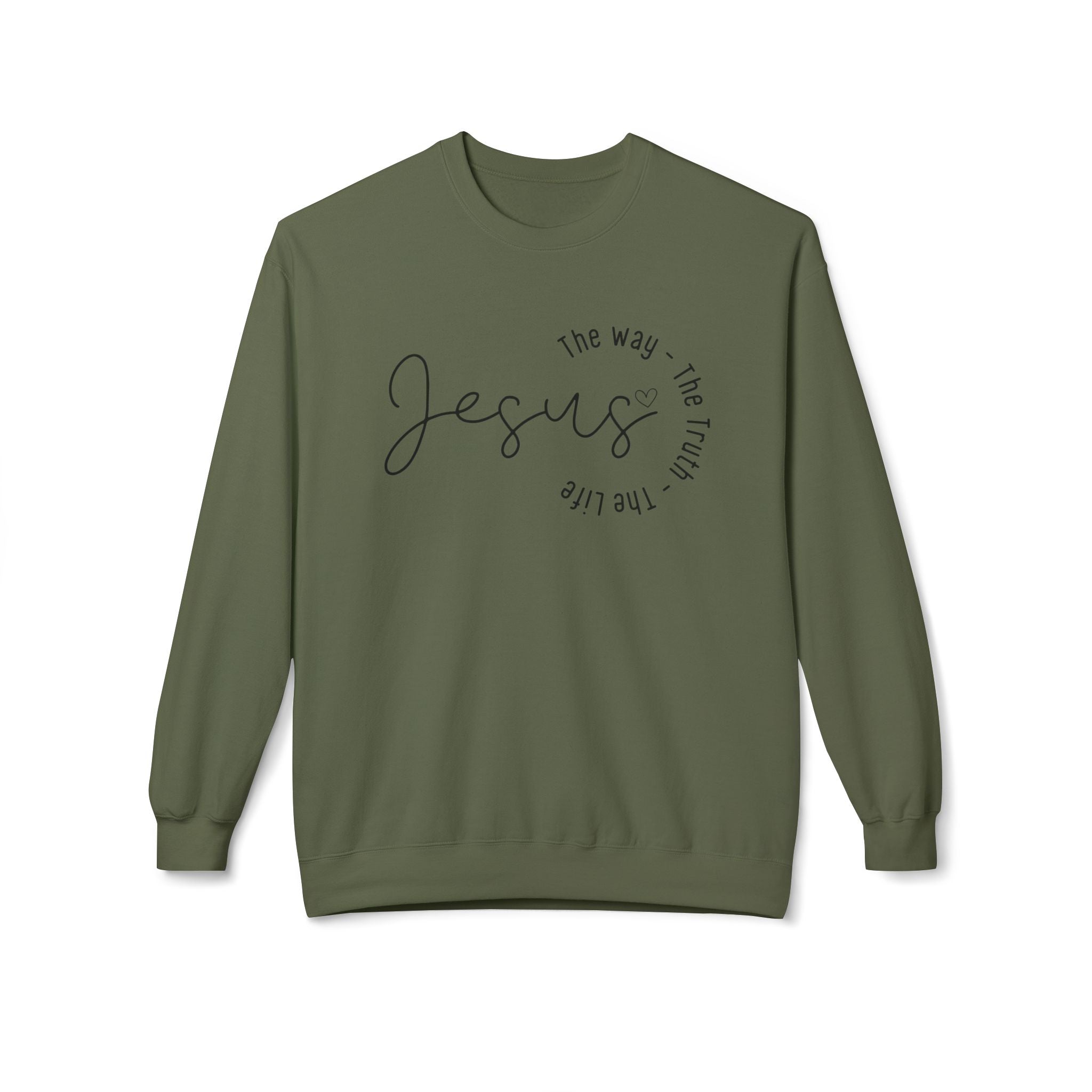 Jesus Circle Script Crewneck Sweatshirt — "Jesus: The Way, The Truth, The Life" Christian Pullover