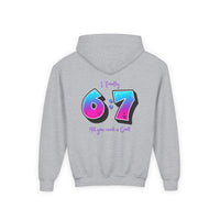 Back design - Youth Hoodie — 'I Timothy 6:7' Colorful Faith Graphic Hoodie (All You Need Is God)