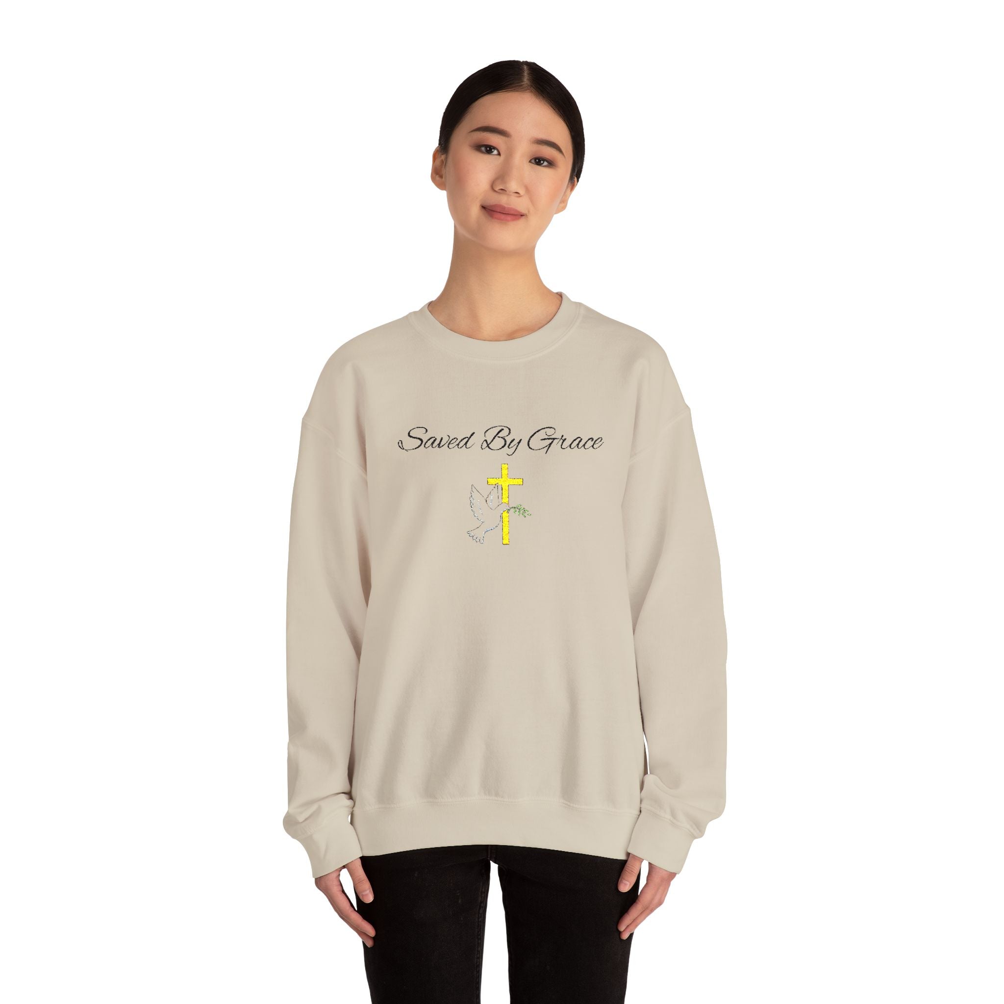 Embroidered Saved By Grace Ephesians 2:8-9 Unisex Heavy Blend Crewneck Sweatshirt