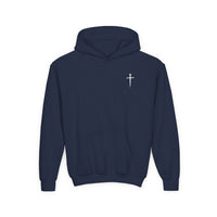 Back design Youth Hoodie - "Jesus Saves, Bruh!" Cross Christian Pullover
