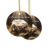 Ceramic Ornament — "A Savior Was Born" Nativity Christmas Tree Decoration
