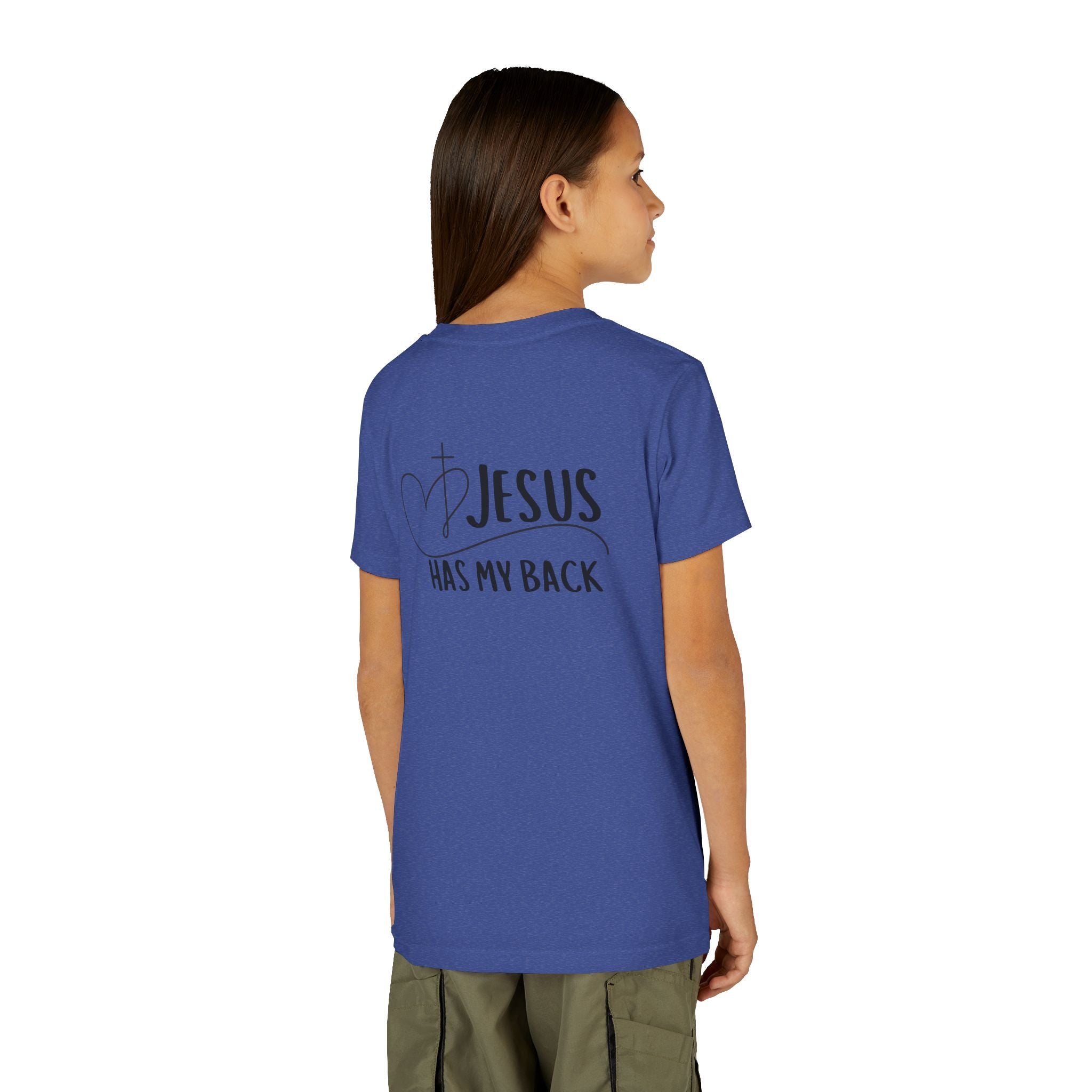 Back design - Youth Tee - "Jesus Has My Back" Christian Faith Shirt