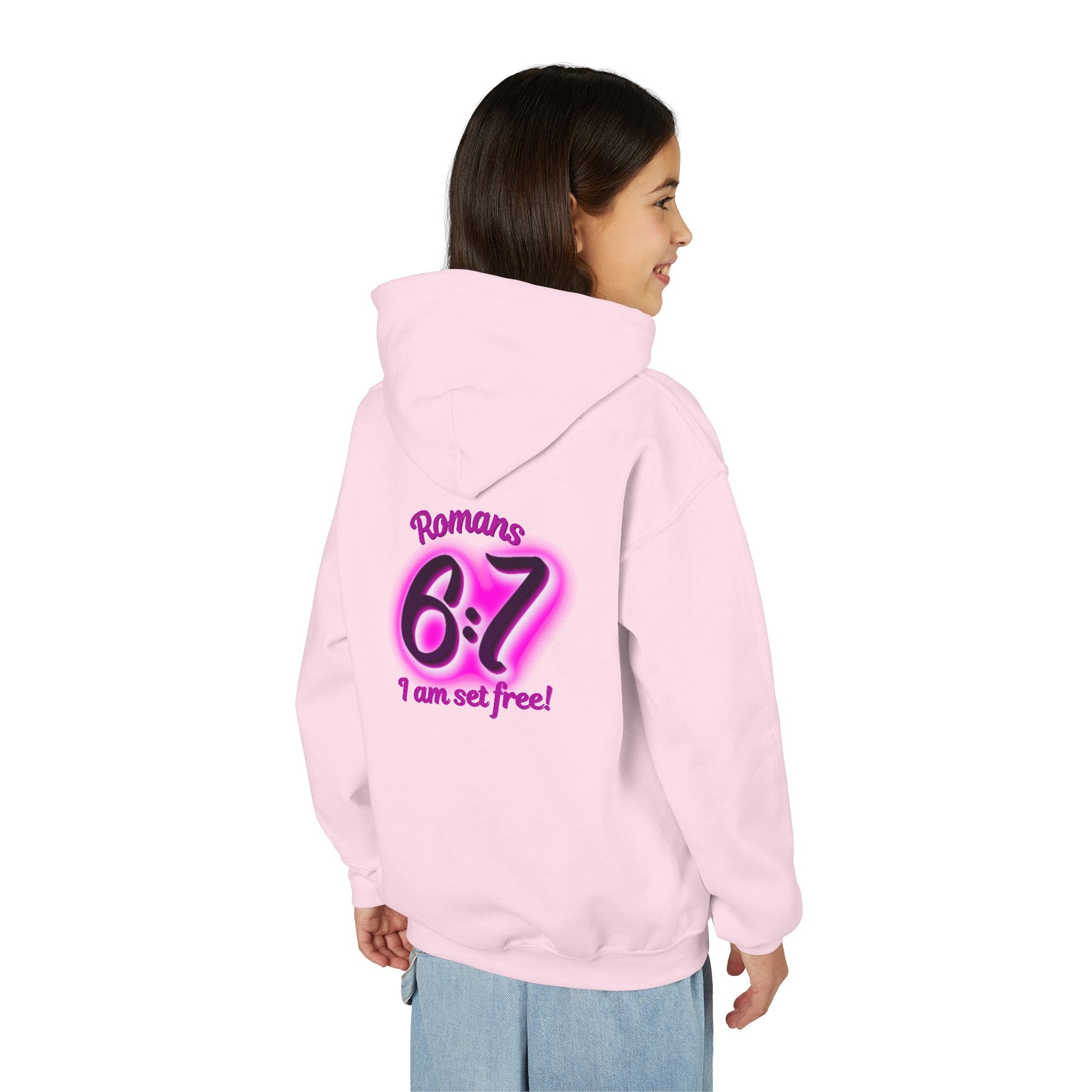 Youth Hoodie — 'Romans 6:7 I Am Set Free' Christian Faith Pullover