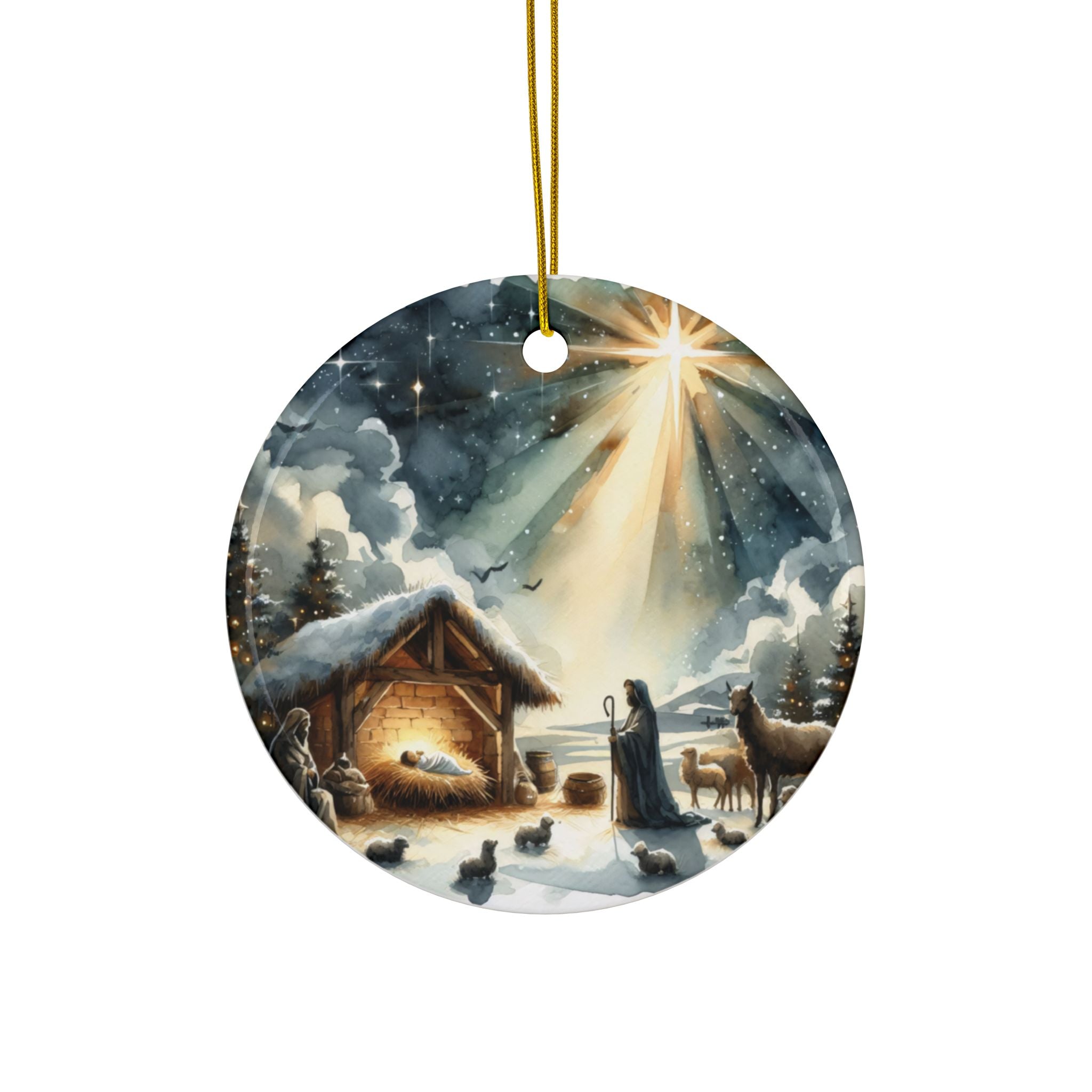 Ceramic Ornament — "Jesus In The Manger" Nativity Christmas Tree Decoration