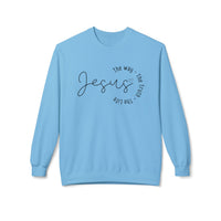 Jesus Circle Script Crewneck Sweatshirt — "Jesus: The Way, The Truth, The Life" Christian Pullover
