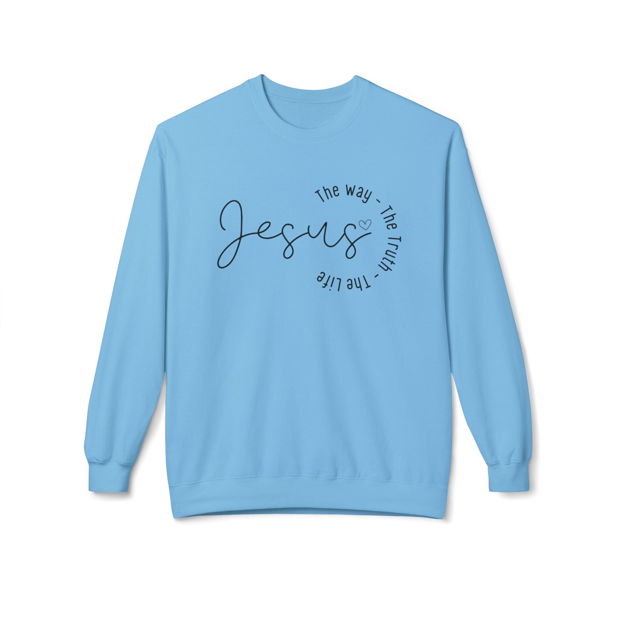 Jesus Circle Script Crewneck Sweatshirt — "Jesus: The Way, The Truth, The Life" Christian Pullover
