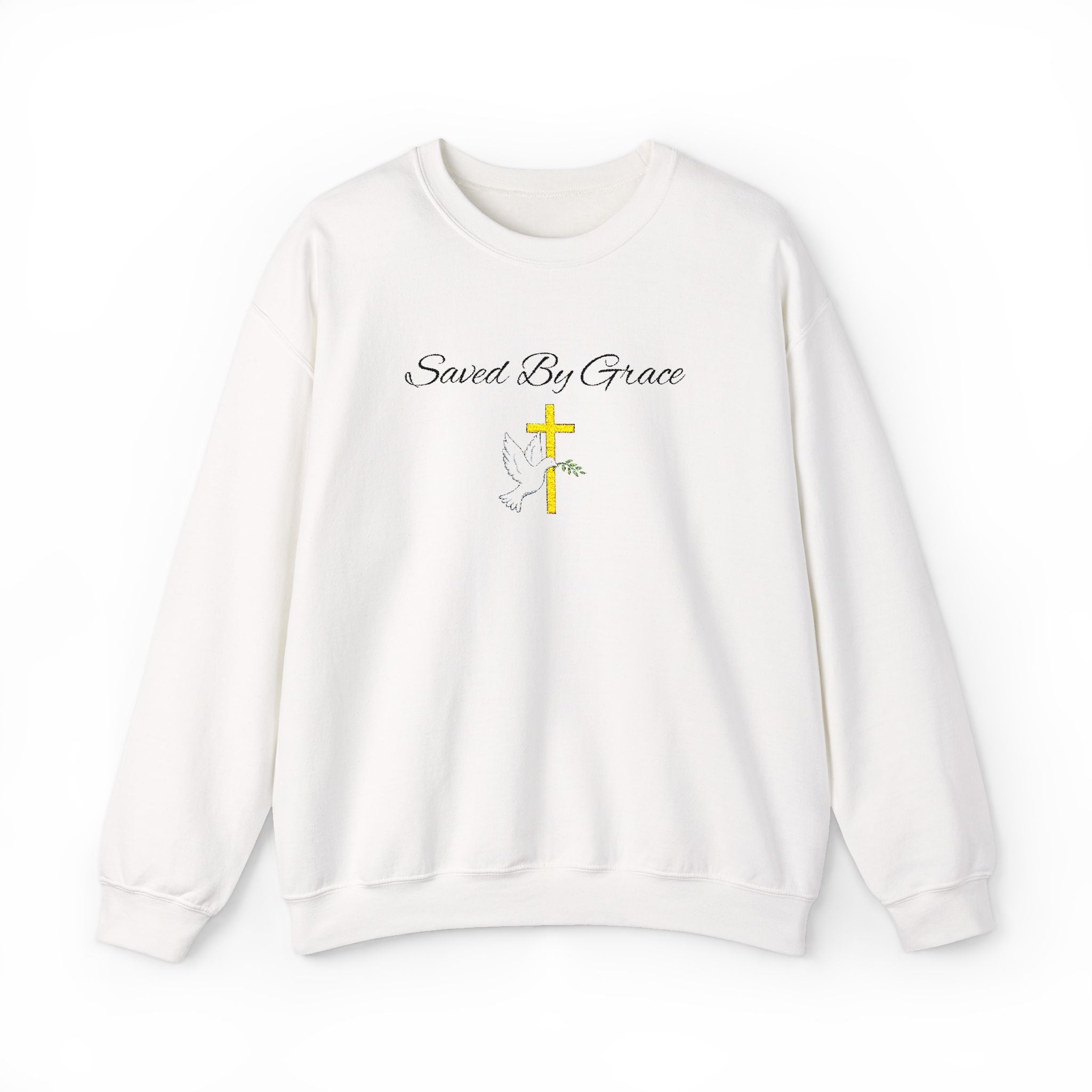 Embroidered Saved By Grace Ephesians 2:8-9 Unisex Heavy Blend Crewneck Sweatshirt