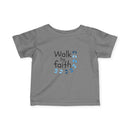 Infant Tee - "Walk by Faith" Baby Shirt with Blue Footprint Design
