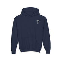 Youth Hoodie — "Strong & Courageous" Inspirational Christian Sweatshirt (Joshua 1:9)