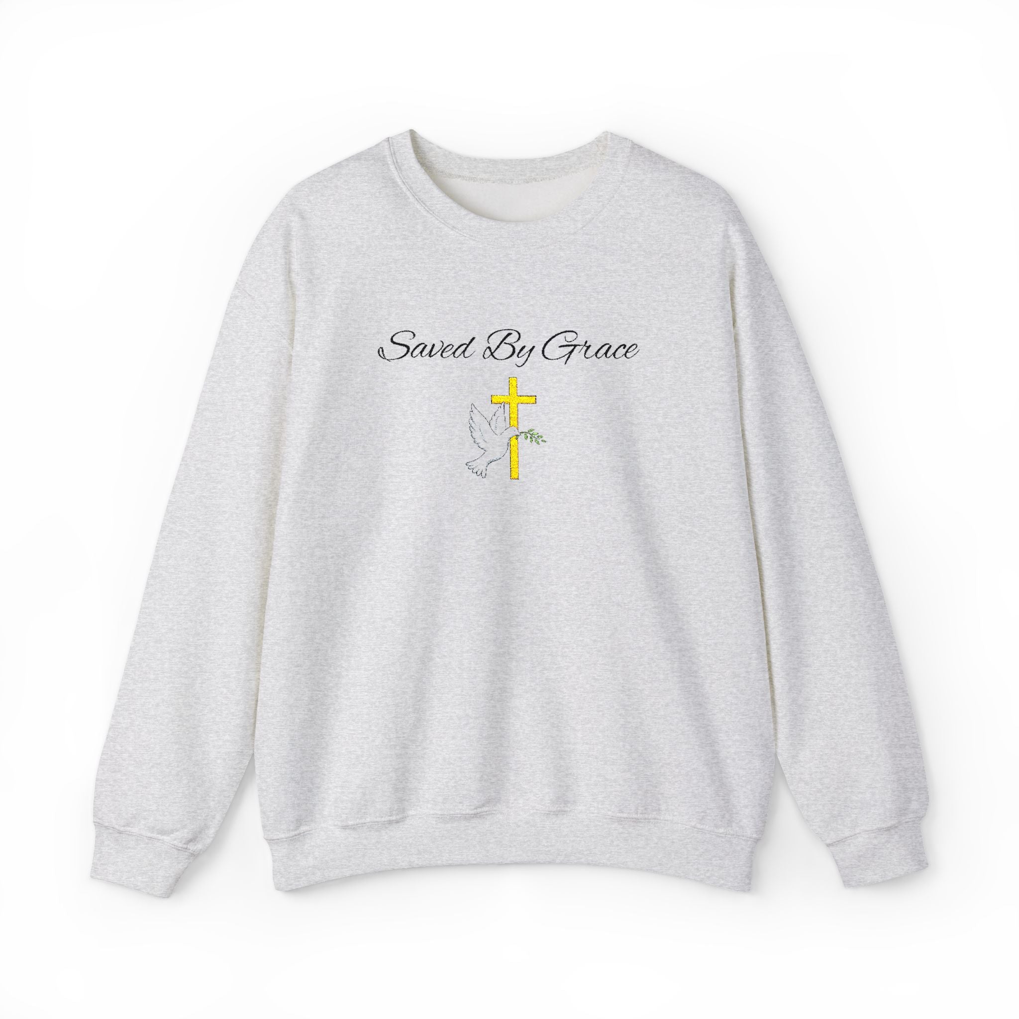 Embroidered Saved By Grace Ephesians 2:8-9 Unisex Heavy Blend Crewneck Sweatshirt