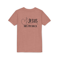 Back design - Youth Tee - "Jesus Has My Back" Christian Faith Shirt