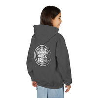 Back design Youth Hoodie - "Jesus Saves, Bruh!" Cross Christian Pullover
