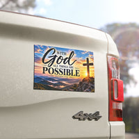 With God All Things Are Possible – Mountain Sunrise Christian Car Magnet