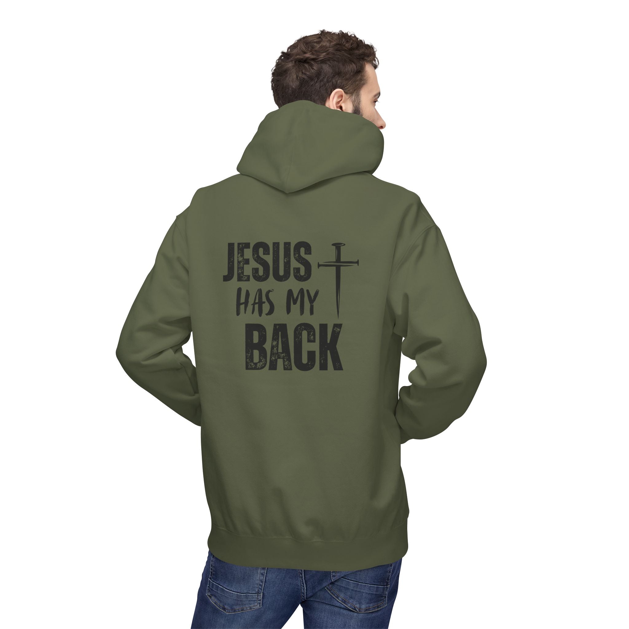 Jesus Has My Back Midweight Softstyle Fleece Hoodie