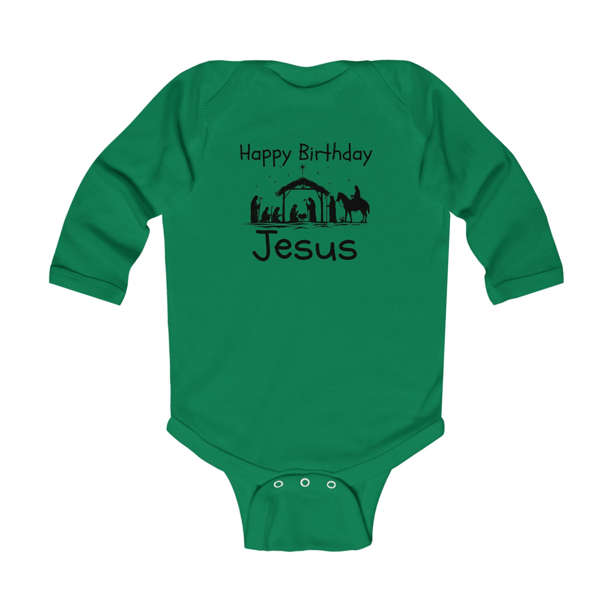 Infant Bodysuit - "Happy Birthday Jesus" Nativity Baby Onesie (Long Sleeve)