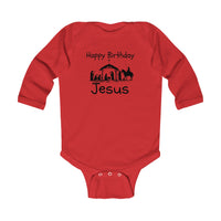 Infant Bodysuit - "Happy Birthday Jesus" Nativity Baby Onesie (Long Sleeve)
