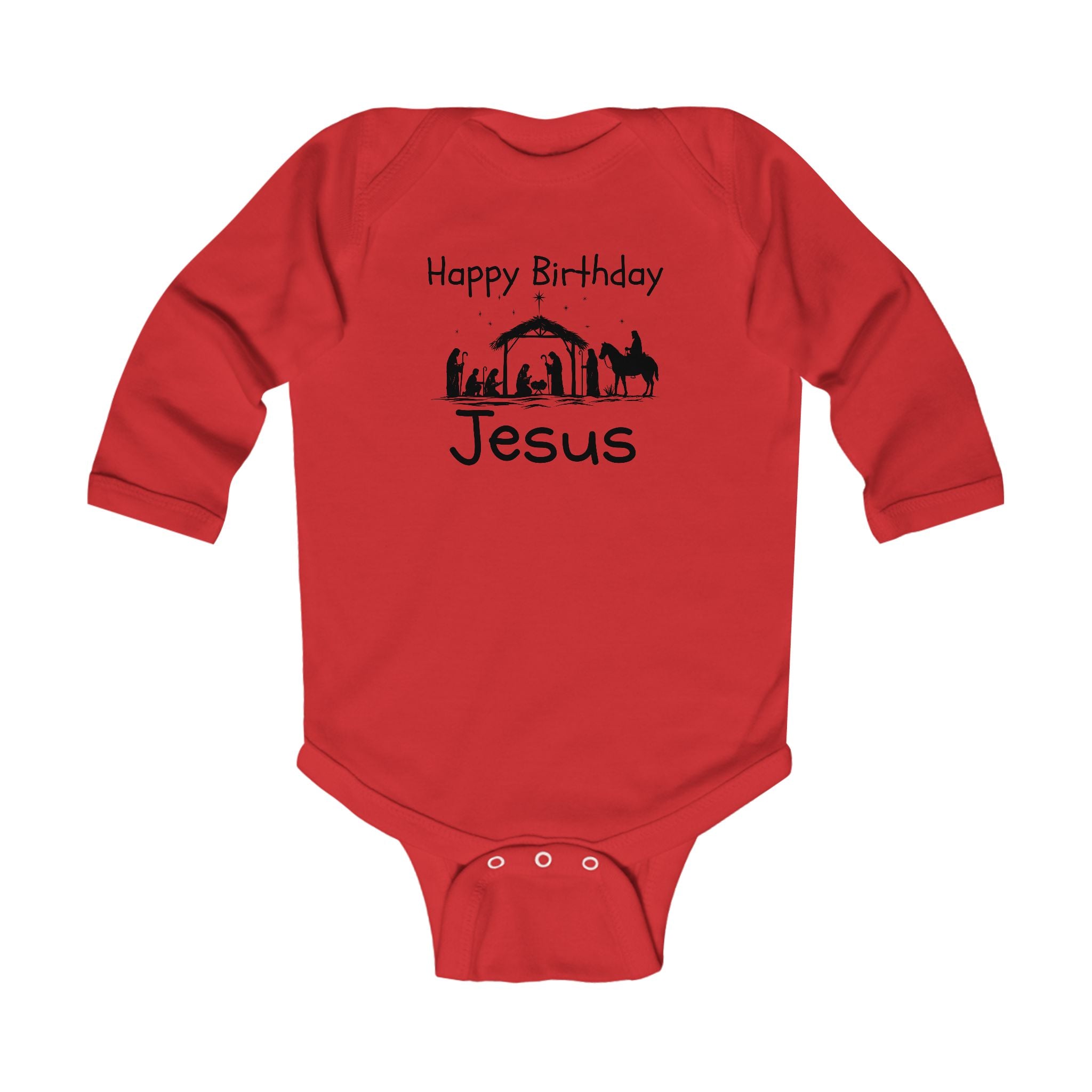 Infant Bodysuit - "Happy Birthday Jesus" Nativity Baby Onesie (Long Sleeve)