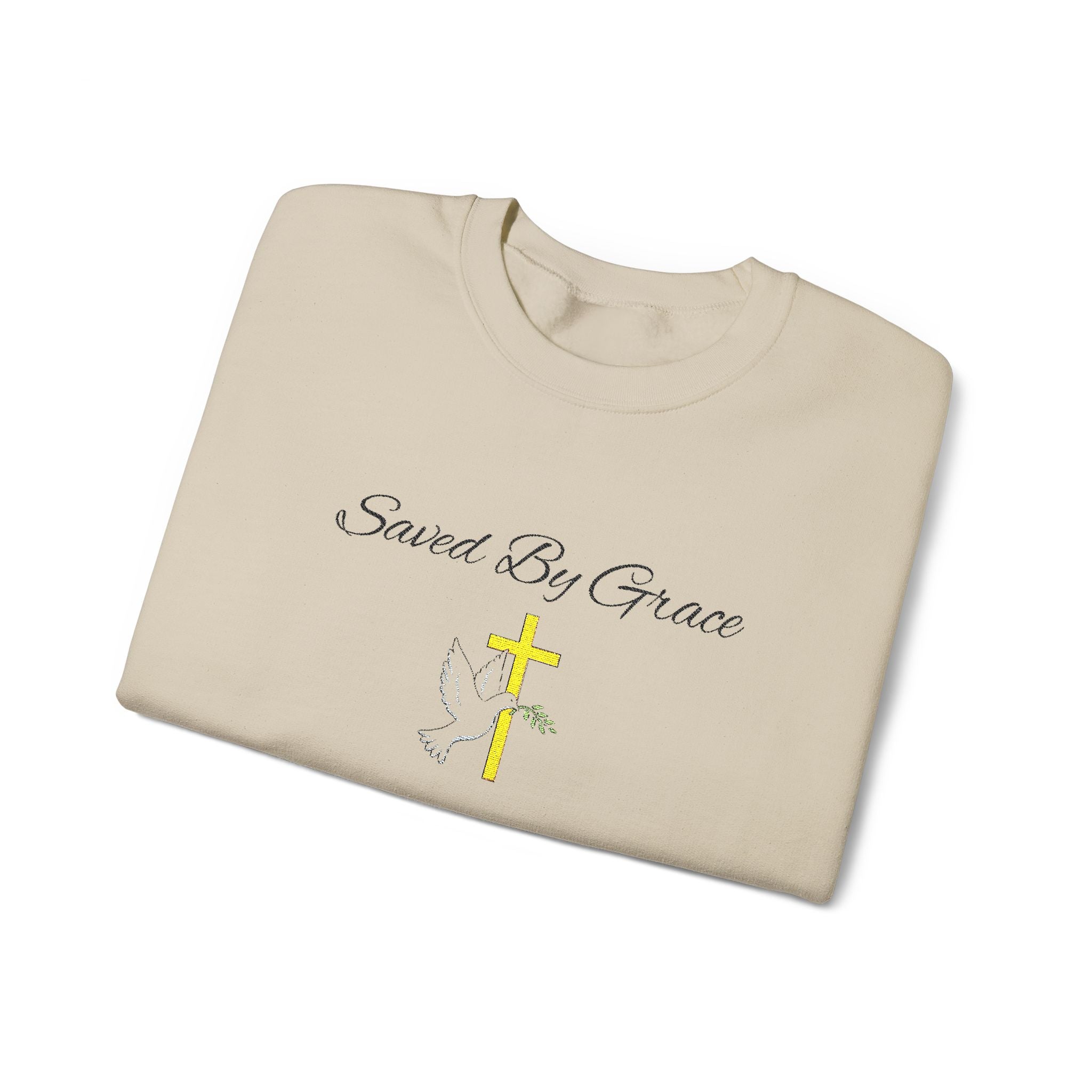 Embroidered Saved By Grace Ephesians 2:8-9 Unisex Heavy Blend Crewneck Sweatshirt
