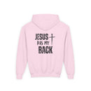 Youth Hoodie - "Jesus Has My Back" Cross Faith Graphic