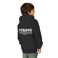 Youth Hoodie — "Strong & Courageous" Inspirational Christian Sweatshirt (Joshua 1:9)
