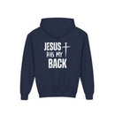 Youth Hoodie - "Jesus Has My Back" Cross Faith Graphic