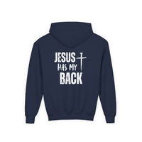 Youth Hoodie - "Jesus Has My Back" Cross Faith Graphic