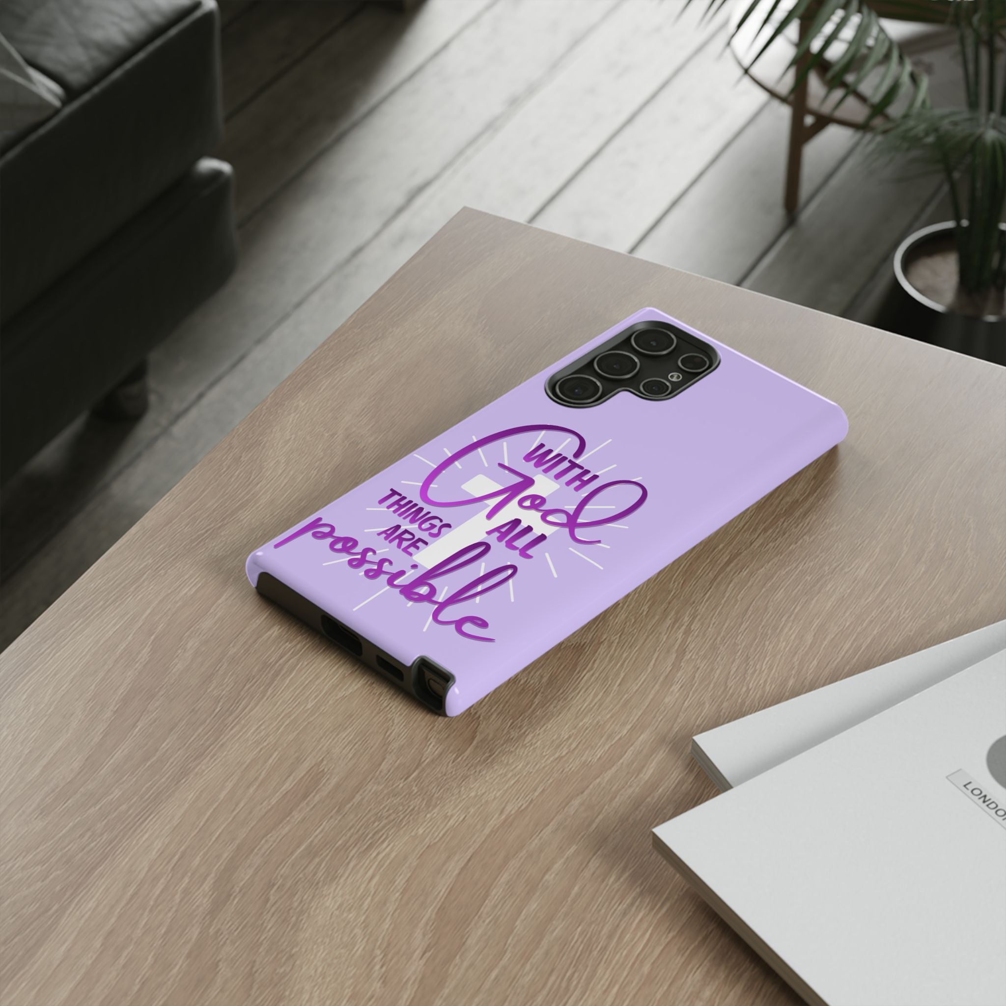 Samsung - "With God All Things Are Possible" Inspirational Purple Tough Case
