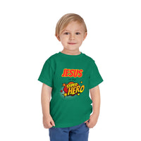 Toddler Tee - "Jesus Is My Superhero" Comic-Style Christian Shirt