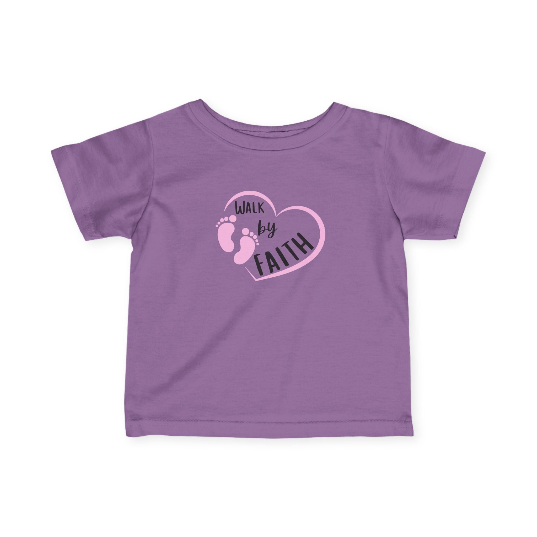 Infant Tee - "Walk by Faith" Pink Heart & Footprints Baby Shirt