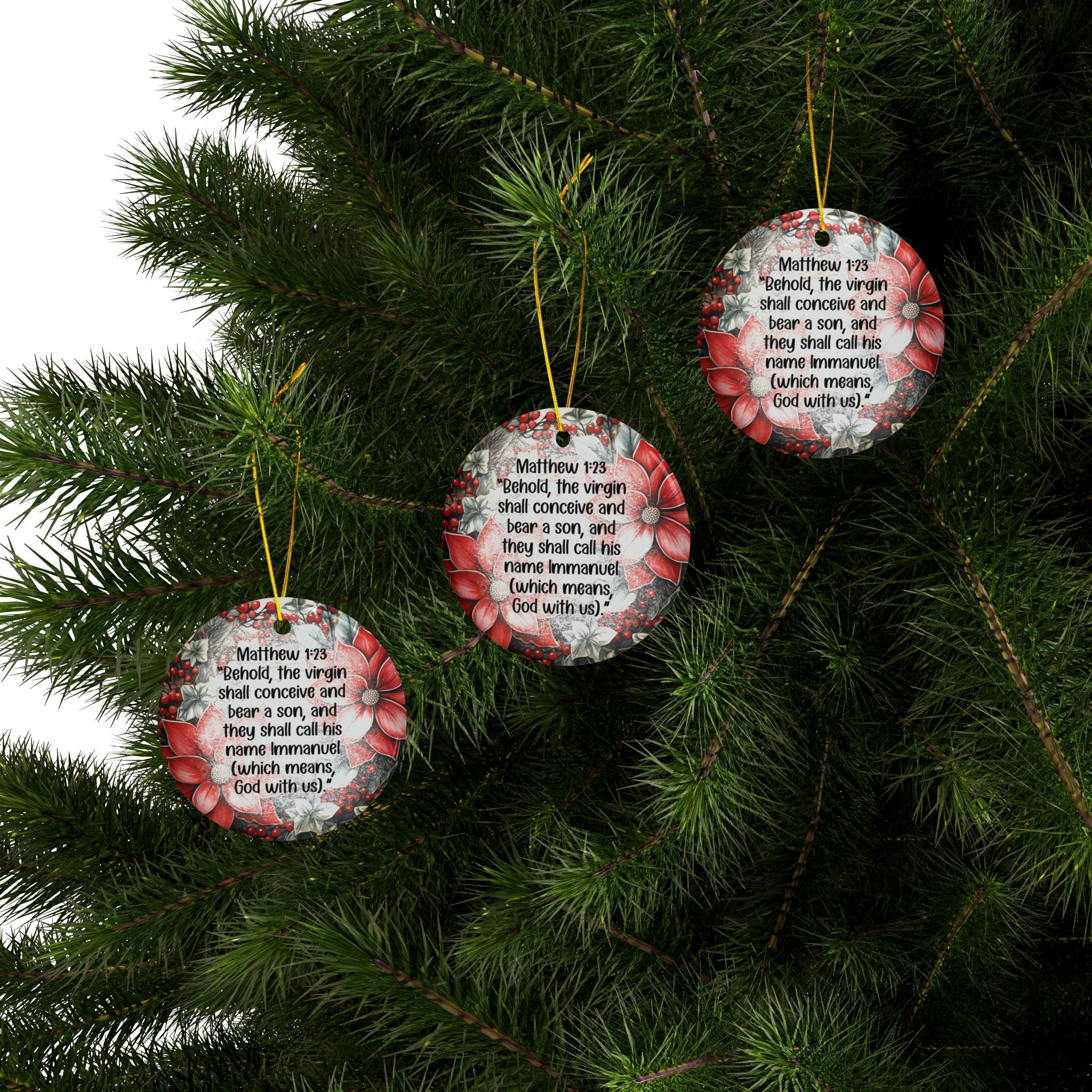 Ceramic Ornament — "They Shall Call His Name Emmanuel" Nativity Christmas Tree Decoration