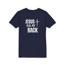 Back design - Youth Tee - "Jesus Has My Back" Cross Christian Graphic Shirt
